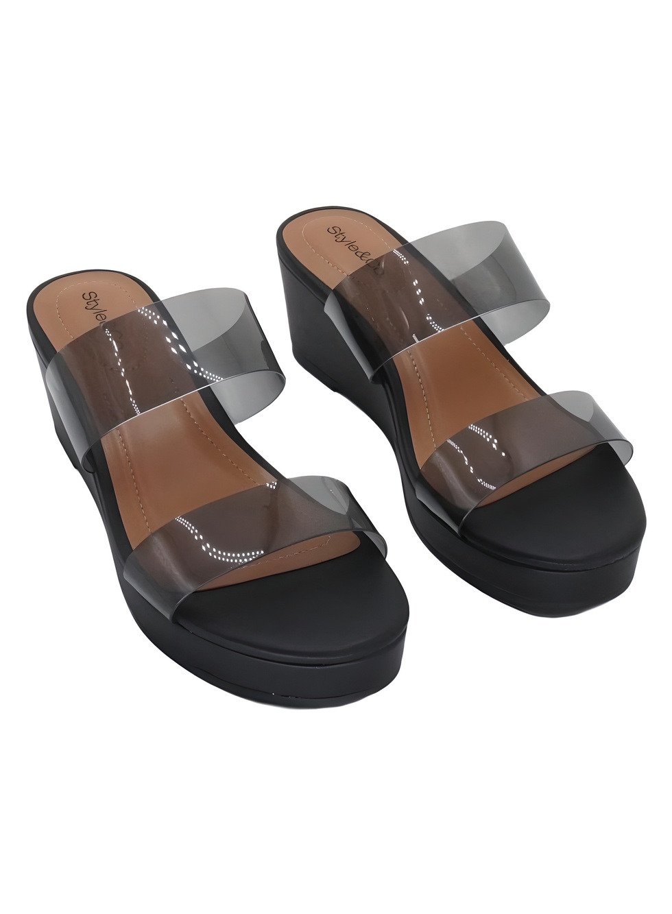 Style & Co Womens Veronicaa Vinyl Two-Strap Wedge Sandals Black Beauty Size 6.5M